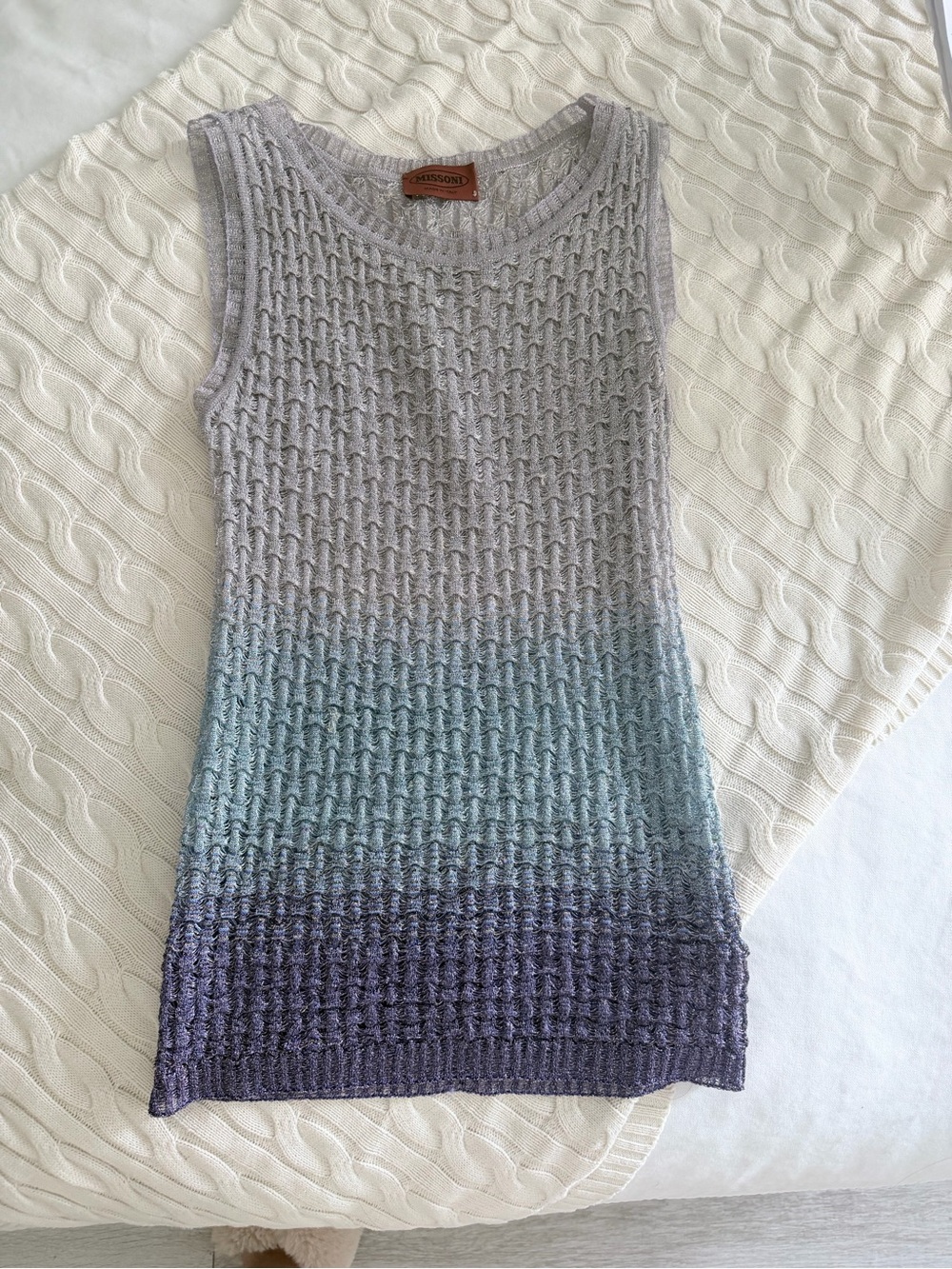 Missoni Gradient Knit Sleeveless Tank in Gray, Blue & Purple